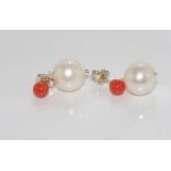 Pearl and coral earrings set in silver