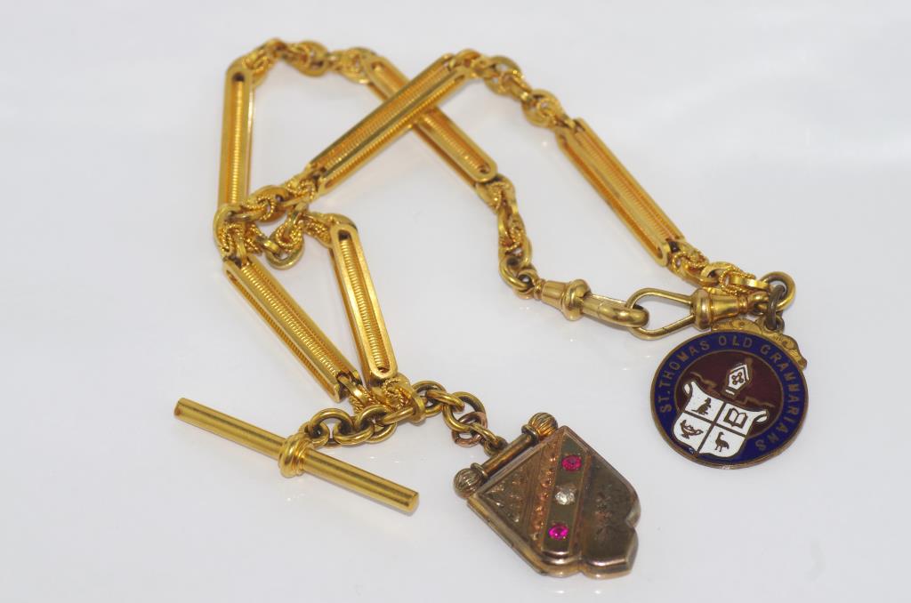 Good Victorian 15ct yellow gold fob chain with ornate links, comes with Edwardian 15ct gold locket