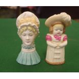 Two Royal Worcester candle snuffers Mop Cap & Feathered Cap, 8.5cm high (tallest) approx