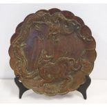 Cast bronze dragon plaque depicting a confrontation between a dragon & a tiger, character marks to