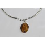 Sterling silver collar and tiger's eye pendant hallmarked London pendant with a shaped Mexican