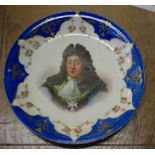 19th century Sevres large platter painted with a gentleman, gilded blue border and floral sprays. (