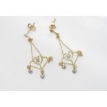 Delicate 9ct yellow gold and diamond drop earrings weight: approx 1.9 grams