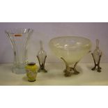 Nachtmann crystal vase 34cm high approx. together with a 3 piece boudoir set & a small oriental