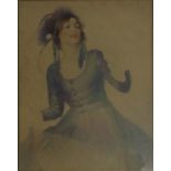 Art Deco Norman Lindsay style watercolour portrait of a lady, unsigned, 37cm x 29cm