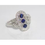 18ct gold art deco style sapphire & diamond ring sapphire 59pts, diamonds 34 pts, weight: approx 4.2