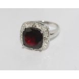 Silver, garnet and diamond ring size: N/6-7
