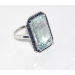 18ct white gold, aquamarine and sapphire ring aquamarine = 15.9ct, 51 sapphire 1.74ct, weight: