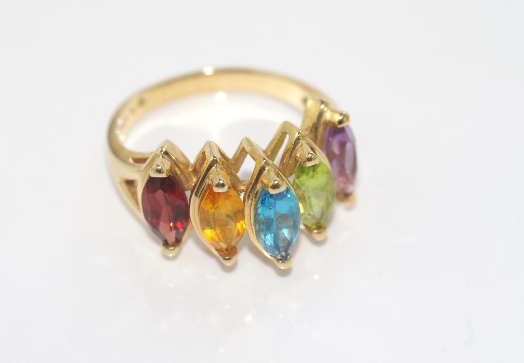 Multi-stone ring marked 14K weight: approx 4.4 grams, size: N/7