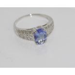 10ct white gold, tanzanite and diamond ring weight: 2.9grams approx, size: N-O/7