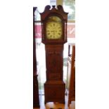 William IV oak and mahogany longcase clock (grandfather clock) by Broadhead, Belper, with painted