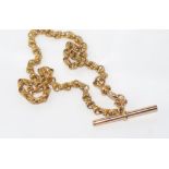 10ct rose gold fob chain with 16ct gold t-bar total weight: approx 27.2 grams