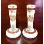Pair of Victorian hand painted glass vases 28.5cm high