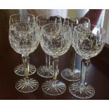 Six Waterford crystal hock wine glasses 'Lismore' pattern