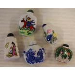 Five Chinese porcelain snuff bottles H7cm approx