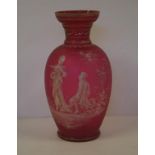 Antique Mary Gregory style ruby glass vase 30cm high approx.