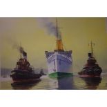 Phil Belbin (1925-93), 'Empress Of Britain' watercolour, signed lower right, 49 x 69cm