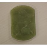 Chinese carved green jade tablet 6 x 4 cm