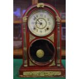 Ansonia style mantle clock with key & pendulum, 44cm high approx.