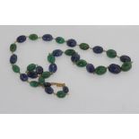 Green& blue gemstone necklace with 14ct clasp tests suggest sapphire and emerald