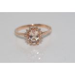 10ct rose gold, Morganite and diamond ring morganite (greater 1 gram), weight: approx 2 grams, size: