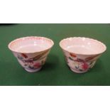 Two antique Chinese Nonya ware tea bowl decorated with birds and flowers, small chips to rim