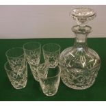 Orrefors cut crystal decanter together with 6 cut crystal glasses