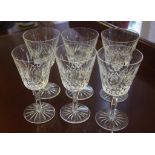 Six Waterford crystal white wine glasses 'Lismore' pattern
