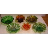 Five assorted carnival glass bowls together with a carnival glass comport, D23cm approx (largest)