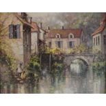 Ramon Ward Thompson (1941-) 'Brantome Reflections France', oil on board, signed lower left, 34cm x