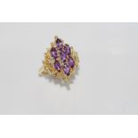 14ct yellow gold and amethyst ring 7 marquise shaped amethysts, weight: approx 5.6 grams, size: M-