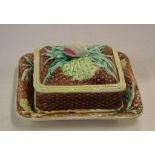 Majolica pottery lidded box 21cm wide