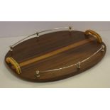 Art Deco timber & chrome tray with bakelite handles,