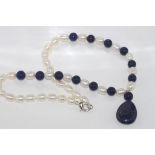 Necklace of pearl and lapis