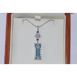 18ct white gold, aquamarine, onyx &diamond pendant includes emerald cut aquamarine 6.68ct, 25