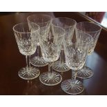 Six Waterford crystal wine glasses 'Lismore' pattern