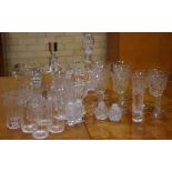 Quantity of vintage crystal and glassware to include decanters, jugs, glasses, vases, vinaigrette