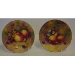 Two handpainted Royal Worcester fruit plates 16cm diameter approx., both signed, one plate a/f