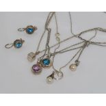 Five various necklaces with pendants and a pair of earrings, most with 925 markings