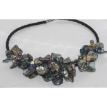Unusual paua shell and pearl flower necklace