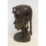 Large African carved ebony bust 34cm high