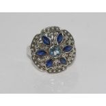 Silver, marcasite and blue topaz ring size: O-P/7