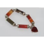 Antique silver and agate bracelet c1880 with heart and safety chain
