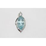 18ct white gold, aquamarine and diamond pendant weight: approx 3 grams, size: approx 3cm including