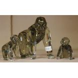 Swarovski Crystal SCS Gorillas mother & 2 cubs #952504, with original boxes (2), 10.5cm high (