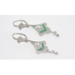18ct white gold diamond emerald earrings 108 diamonds TDW=1.31ct, 18 emeralds = 49pts, weight=approx