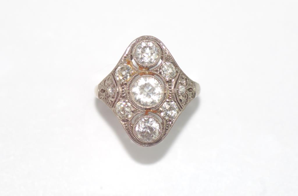 Art Deco 18ct white gold & 9 stone diamond ring centre stone 0.65ct, Total diamond weight 2.46ct. - Image 2 of 2