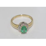 9ct yellow gold, natural emerald and diamond ring weight: approx 2.5 grams, size: N-O/7
