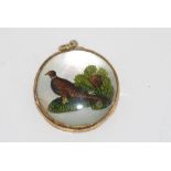 Handpainted pendant of pheasant on crystal with plated surround, size: approx 3cm diameter, as