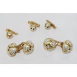 15ct yellow gold and white gents enamel dress set including cufflinks and studs, weight: approx 16.9